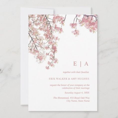 $3.08 | Pink watercolor cherry blossom wedding invitation #wedding, elegant, simple, pink, pastel, botanical, watercolor, blossom, floral, sakura Cherry Blossom Party, Cherry Blossom Wedding Invitations, Cherry Blossom Theme, Quince Invitations, Blossom Wedding, Cherry Blossom Wedding, Wedding Invitation Size, Simple Elegant Wedding, Wedding 2024