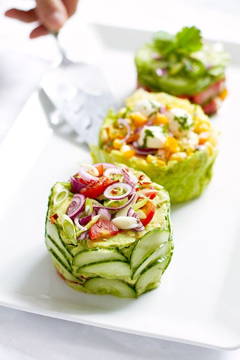 Mini Salad Cakes Salad Cakes, Mini Salad, Salad Cake, Potluck Ideas, Sandwich Cake, Potluck Recipes, Holiday Appetizers, Salad Bar, Fresh Salads