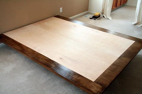 8. How To Make A Floating Platform Bed Platform Floating Bed, Diy Bed Frame Floating, Platform Beds Queen, Build Your Own Floating Bed Frame, Floor Platform Bed, Queen Size Platform Bed Diy, Queen Floating Bed Frame Plans, Floating Bedframe, Queen Platform Bed Diy