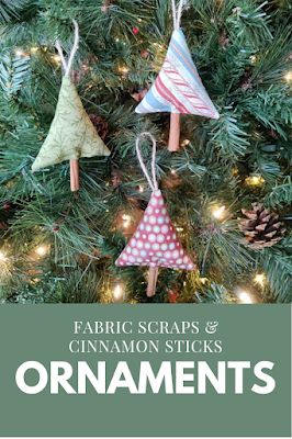 Fabric and cinnamon stick tree Christmas ornaments Fabric Tree Ornaments, Homemade Christmas Tree Ornaments, Cinnamon Sticks Ornaments, Diy Tree Ornaments, Cinnamon Sticks Christmas, Stick Tree, Homemade Christmas Tree, Stick Christmas Tree, Easy Ornaments