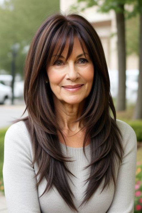 29  Long Hairstyles for Older Women Over 50 15 Hair Extensions Older Women Over 50, Long Hair Styles For 50+ Women With Bangs, Long Hairstyles With Bangs Over 40, Straight Hair Over 50, Medium To Long Haircut With Layers, Hairstyles With Layers And Bangs, Long Feathered Hairstyles, Long Hairstyles For Women Over 50, Women Over 50 Long Hairstyles