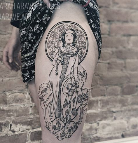 Art Deco Tattoo Woman, Alphonse Mucha Tattoo, Circular Tattoo, Art Deco Tattoo, Art Inspired Tattoos, Left Arm Tattoos, Art Nouveau Tattoo, Nouveau Tattoo, Universe Tattoo