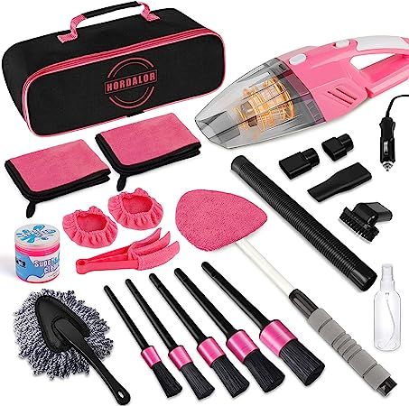 HORDALOR Pink Car Interior Detailing Kit, 16Pcs Car Cleaning Kit with High Power Handheld Vacuum, Detailing Brush Set, Cleaning Gel, Windshield Cleaning Tool, Complete Car Cleaning Supplies for Women Car Interior Detailing, Car Detailing Supplies, Pink Car Interior, Car Detailing Interior, Car Care Kit, Car Cleaning Supplies, Windshield Cleaner, Car Cleaning Kit, Pink Car Accessories