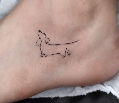 Tiny Dachshund Tattoo, Dashund Tatoos, Small Weenie Dog Tattoos, Dachshund Tattoo Simple, Weiner Dog Tats, Chiweenie Tattoo, Pig Nose Tattoo, Daschund Tattoo Minimalist, Dauchsands Tattoo