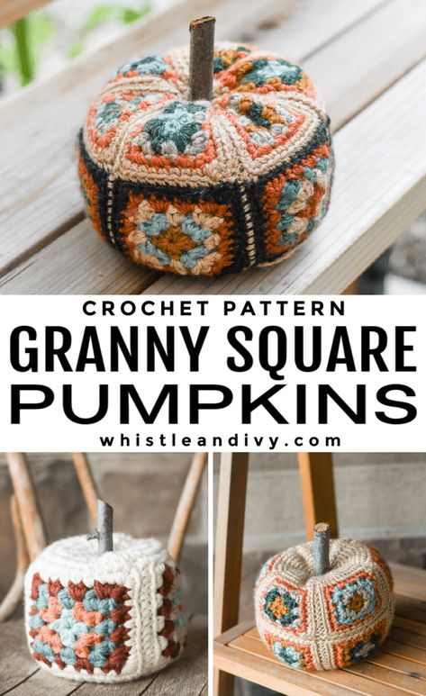 Classic meets modern with these pretty granny square pumpkins. With endless color possibilities and almost as many ways to put them together, you can make a granny square pumpkin collection as unique as you. This pumpkin pattern is versatile so you can try switching up your yarn weight to make big chunky pumpkins! #crochet #moderncrochet #crochetpumpkins #grannysquare #moderngrannysquare #grannysquarepumpkin #fallcrochet #autumcrochet #moderncrochetpattern Pumpkins Knitted, Square Pumpkin, Crochet Holiday, Fall Crochet Patterns, Fall Crochet, Modern Crochet Patterns, Adornos Halloween, Halloween Crochet Patterns, Crochet Goodies