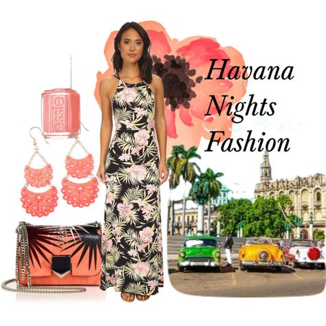 Havana Nights Looks by myfashiongroove on Polyvore featuring For Love & Lemons, Jimmy Choo and Essie Miami Vice Costume Women, Havana Nights Party Attire, Havana Nights Party Attire Women, Cuban Dress, Havana Theme Party, Havana Nights Party Theme, Havana Party, Cuban Party, Havana Nights Party