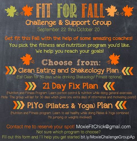 Fit for Fall Challenge and Support Group by MoxieFitChick.blogspot.com Fitness Challenge Ideas, Love Handles Challenge, Fall Fitness Challenge, Beachbody Challenge Group, Fall Challenge, Fall Fitness, Accountability Group, Wellness Challenge, Challenge Ideas