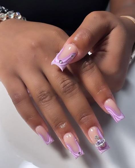 Fun French Tip, Tip Nail Designs, Acrylic Nail Designs Classy, Lilac Nails, French Tip Nail Designs, Lavender Nails, Classic French Manicure, Girly Acrylic Nails, French Tip Acrylic Nails