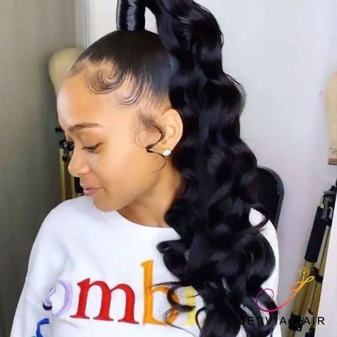 5 Fun-Tastic Hairstyles With Curly Human Hair Ponytail Extension Genie Ponytail Weave, Weave Ponytail Styles, Genie Ponytail, Ponytail Weave, Human Hair Ponytail Extensions, Loose Curly Hair, Clip In Ponytail Extensions, High Ponytail Hairstyles, Weave Ponytail Hairstyles