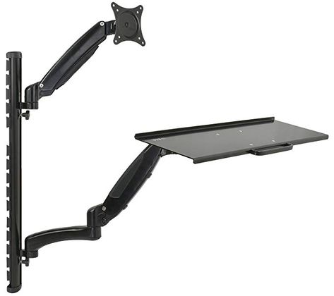 VIVO Black Sit-Stand Wall Mount Counterbalance Height Adjustable Monitor & Keyboard Workstation for Screens up to 27" (STAND-SIT1K) Workstation Ideas, Art Desks, Box Room, Vesa Mount, Cable Management System, Tv Mounts, Monitor Mount, Sit To Stand, Neck And Back Pain