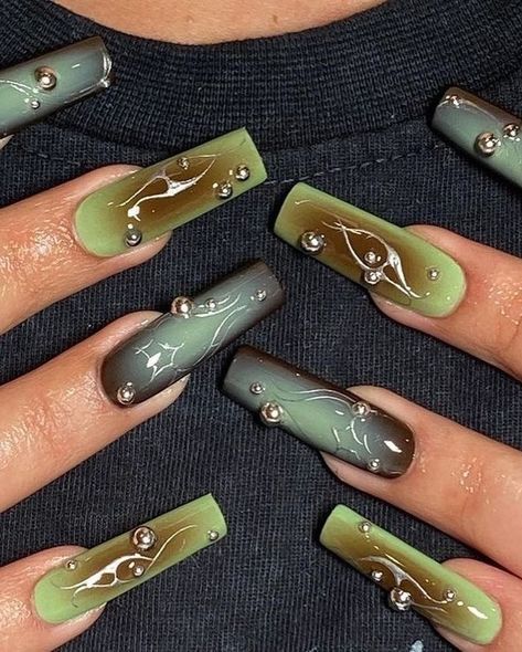 Happy #420 to the #Taurus earth babes and all of the other babes.💚💫 #taurusszn Cool Square Acrylic Nails, Earth Green Nails, Earth Tone Nails Designs, Long Green Nails, Artsy Nails Designs, Taurus Nails, Green Aura Nails, Long Nail Designs Square, Earth Nails