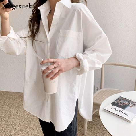 2023 Elegant White Sulfur Sleeve Blouse Women Rise Up Cotton Shirt Fashion Casual Office 11456 Blouses & Shirts - AliExpress Sign in|Join Cotton Shirts Women Casual, Women Shirts Blouse Casual, Ladies Long Top, Women White Blouse, White Shirts Women, Shirts Women Fashion, Oversize Women, Ladies Tops, Collars For Women