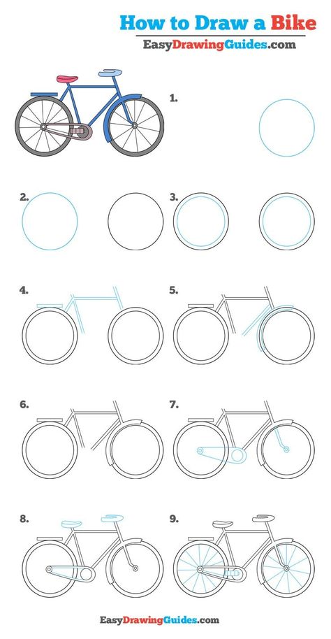 How to Draw a Bike – Really Easy Drawing Tutorial How To Draw A Cycle, How To Draw A Bicycle Step By Step, How To Draw Cycle, How To Draw A Bike Easy, How To Draw A Bicycle, Cycling Art Drawing, Cycle Drawing Easy, Bike Drawing Easy, Cycle Doodle