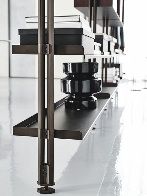 Timeless Bookcase Designs From Cattelan Italia | Habitus Living Hanging Bookcase, Steel Bookcase, Steel Shelves, Black Shelf, Steel Shelving, Bookcase Design, Cattelan Italia, Shelving Design, Home Library Design