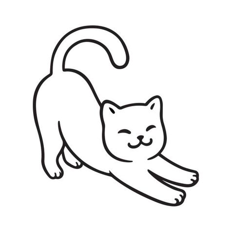 Simple Cat Drawing, Cat Template, Cat Stretching, Cat Coloring, Cat Coloring Book, Cat Tattoo Designs, Line Art Vector, Cat Coloring Page, Cute Coloring Pages