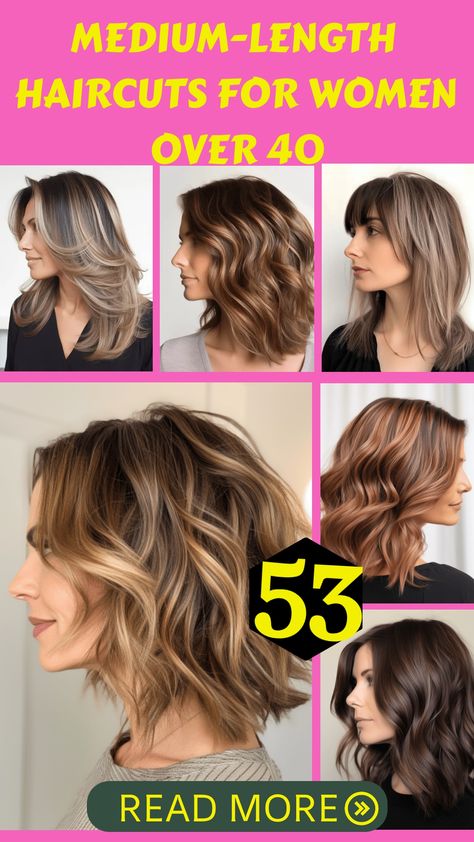 Medium-Length Haircuts for Women Over 40 Over 40 Shoulder Length Hairstyles, Shoulder Length Hair Over 40 Over 40, Haircuts For Over 40 Medium, Over 40 Hairstyles Medium, Women Shoulder Length Haircut, Medium Length Hair Women, Haircuts For Women Over 40, Haircuts For Women Over 50, Medium Curls