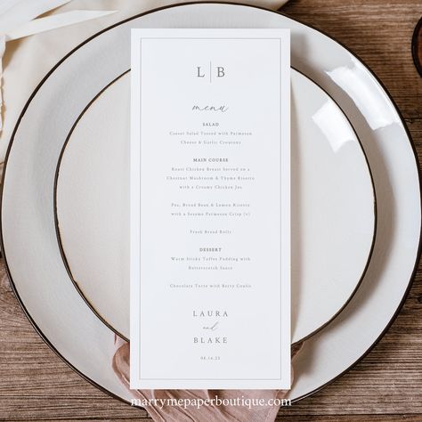 Wedding Menu Template Monogram & Border Wedding Table Menu - Etsy Monogram Border, Thank You Letter Template, Wedding Table Menus, Wedding Crest, Wedding Menu Template, Thank You Letter, Wedding Menu Cards, Wedding Monogram, Menu Card