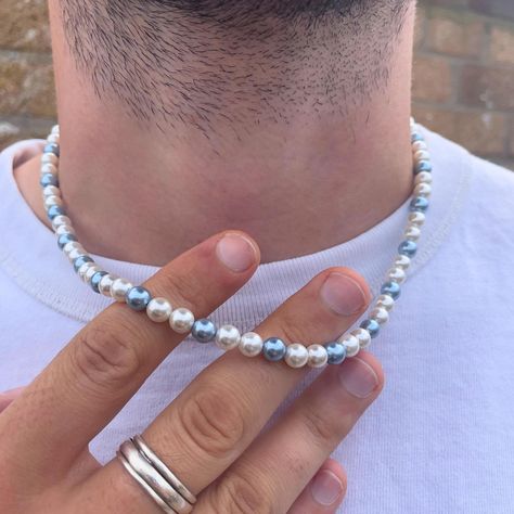 Mens Pearl Necklace - Blue & White Pearl Chain Necklace For Men - Mens Jewelry - Chains for Men - 6mm Pearl Chain By Twistedpendant by Twistedpendant on Etsy Mens Pearl Necklace, Chain Necklace For Men, Jewelry Chains, Necklaces Handmade, Pearl Chain Necklace, Necklace For Men, Necklace Blue, Bracelet Clasps, Pearl Chain