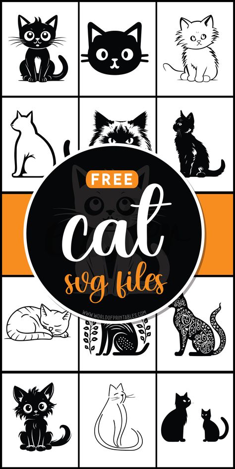 Paws-itively purrfect crafts await with free cat SVG files! Explore adorable designs to add a whisker of charm to your projects. 🐱💕 Cat Silhouette Svg Free, Cat Cricut Ideas, Cat Svg Free Files For Cricut, Cat Silhouette Printable, Cat Svg Free, Svg Shirt Ideas, Svg Files For Scan And Cut, Cricut Patterns, Cricut Svgs