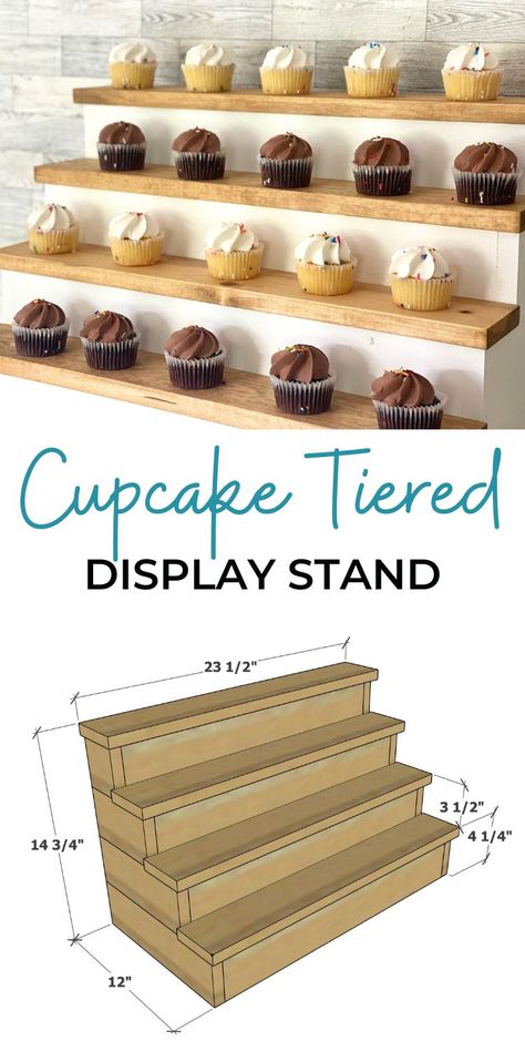 Cupcake Tiers Stand Diy, Build Your Own Cupcake, Diy Dessert Stand, Wooden Cupcake Stands, Wood Cupcake Stand, Diy Cupcake Stand, Cupcake Tier, Tiered Display, Cupcake Display Stand