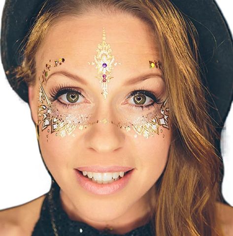 Masquerade Tattoo, Temporary Face Tattoo, Gold Face Paint, Tag Face Paint, Gold Temporary Tattoo, Eye Face Painting, White Masquerade, Temporary Face Tattoos, Festival Face Paint