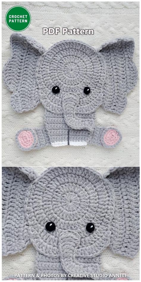 Crochet Animal Applique Patterns Free, Crochet Applique Patterns Free Animal, Crochet Animal Applique, Crochet Elephant Pattern, Crochet Applique Patterns Free, Baby Applique, Elephant Applique, Crochet Motif Patterns, Crochet Animals Free Patterns