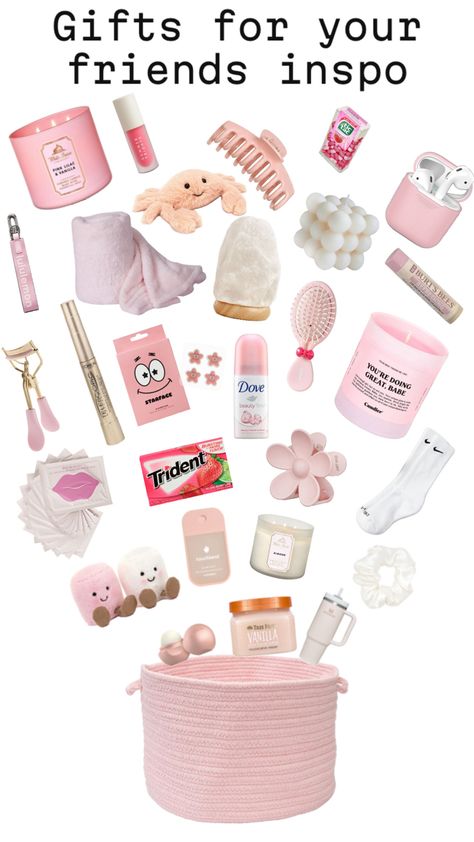 Sleepover Packing List, Sleepover Essentials, Birthday Presents For Friends, Preppy Gifts, Pink Basket, Birthday Basket, School Bag Essentials, Birthday Goodie Bags, Cute Birthday Ideas