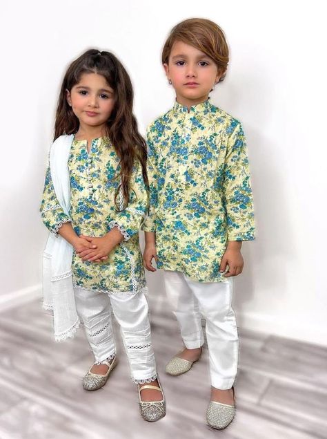 Ramadan Outfits, Ramadan Dress, Brother Sister Matching Outfits, Shalwar Kameez Designs, Kids Kurta Pajama, Dupatta Lace, Eid Dress, Kids Dress Wear, Kids Dress Patterns