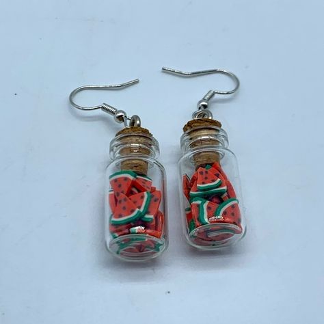 Be Sure To Check Out My Other Items And Bundle For A Great Deal. This Is A Pair Of Fashion Earrings. Each Earring Is A Mason Jar With Watermelon Slices In It. The Watermelon Slices Move Around. Very Unique And Super Cute. Measurements Are Approximate And Are Pictured. H=1.25in W=0.5in Gummy Bear Candy, Vintage Statement Earrings, Jewelry Making Business, Baublebar Earrings, Art Deco Abstract, Handmade Paint, Food Earrings, Watermelon Slices, Vintage Bunny