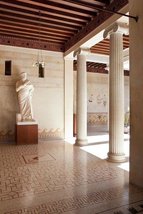 Ancient Roman Houses, Villa Kerylos, Roman House, Architecture Antique, Greek Decor, Classical Greece, Roman Villa, Classical Interior, Greek Villas