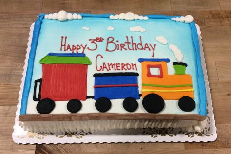 Train Sheet Cake, Sheet Cake Ideas, Train Theme Birthday Party, Train Birthday Cake, Birthday Sheet Cakes, Train Decor, Train Cake, 3rd Birthday Cakes, Trains Birthday Party