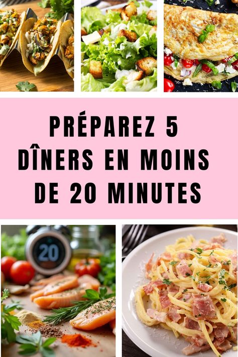 Préparez 5 dîners en moins de 20 minutes: tacos, salade, omelette, saumon, pâtes carbonara. Budget Family Meals, Batch Cooking, Easy Family Meals, Budget Meals, Diner, Healthy Recipes