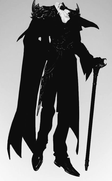 Sorry don't know the artist Goth Fantasy Outfit Male, Demon King Outfit Design, Black Villain Outfit Male, Dark Royal Outfits Male, Villian Clothes Male, King Clothes Aesthetic, King Outfit Reference, Fantasy Villain Outfit Male, Villain Outfit Ideas Male