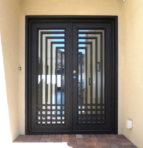 Wrought Iron Front Doors In Las Vegas • Artistic Iron Works Main Gate Designs, Modern Window Grill, Wrought Iron Front Door, Porte In Ferro, Modern Entrance Door, Iron Front Door, Grill Gate Design, Custom Front Doors, Metal Doors Design