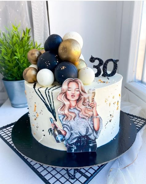 Bolo Do Barcelona, 30th Birthday Cake For Women, Birthday Cake For Women Simple, Diva Cakes, Modern Birthday Cakes, 25th Birthday Cakes, Girly Cakes, Decorações Com Comidas, 30 Birthday Cake