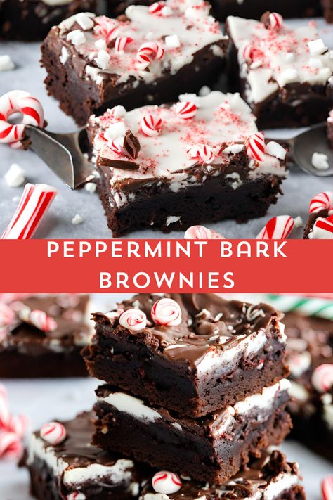 Dive into the holiday spirit with our Peppermint Bark Brownies! 🍫✨ These rich, fudgy brownies are topped with a layer of luscious peppermint bark, creating a perfect blend of chocolatey goodness and festive cheer. 🎄🍬 Share the joy this season and treat yourself to the ultimate holiday indulgence! 🌟 #HolidayTreats #PeppermintBark #BrownieLove 🎅🤶 Joanna Gaines Peppermint Bark Recipe, Dark Chocolate Peppermint Bark Recipe, Festive Baked Goods, Peppermint Mocha Brownies, Peppermint Baked Goods, Peppermint Bark Desserts, Peppermint Bark Cupcakes, Christmas Baking Brownies, Peppermint Brownies Easy