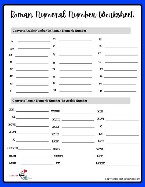 Roman Numeral Worksheets For Grade 3 1 to 50 | FREE Download Check more at https://kto5education.com/roman-numeral-worksheets-for-grade-3-1-to-50/ Roman Numbers Worksheet Grade 3, Numerals Worksheets, Roman Numerals Worksheet, Roman Numeral 4, Roman Numeral Numbers, Fun Math Worksheets, Math Station, Worksheets For Grade 3, Homeschool Lesson Plans