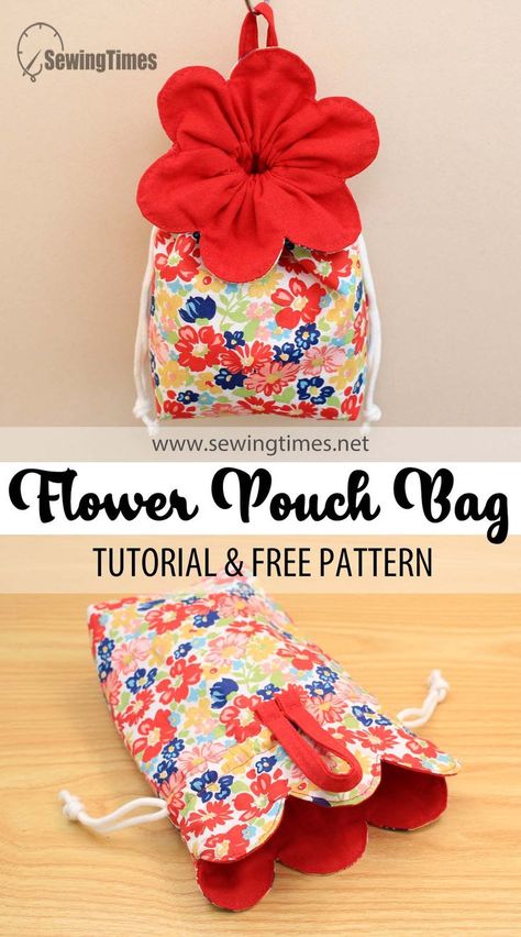 Fabric Purse Patterns Free Sewing, Making Drawstring Bags, Petal Drawstring Bag, Petal Pouch Pattern Free, Flower Drawstring Bag, Fabric Bags Pattern Free Pouch Tutorial, Bags To Sew And Sell, Small Drawstring Bag Diy, Mini Drawstring Bag Diy