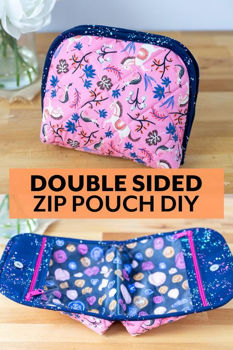 Double Zipper Pouch Pattern, Fabric Zipper Pouch, Small Pouch Sewing Pattern Free, Sew Can She Projects Free Pattern, Zipper Pouch Tutorial Free Pattern, Double Zipper Pouch Tutorial, Sew Can She, Zip Pouch Tutorial, Diy Pouch No Zipper