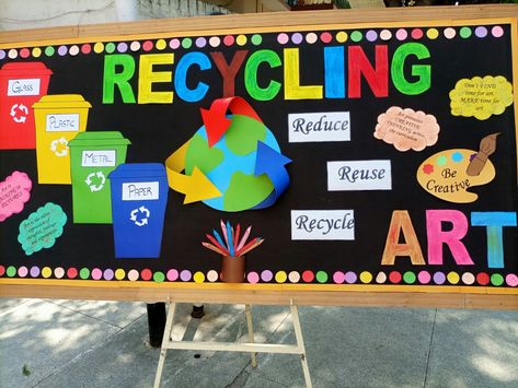 Guideline for teachers Recycling Bulletin Boards, Reduce Reuse Recycle Bulletin Board, Earth Day Bulletin Board, Soft Board Decoration, Recycling Activities, Soft Board, Science Classroom Decorations, School Kids Crafts, School Board Decoration