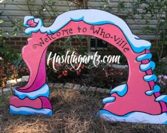 Christmas Outdoor Decorations Ideas, Grinch Yard Art, Whoville Village, Outdoor Decorations Ideas, Welcome To Whoville, Grinch Yard Decorations, Whoville Christmas Decorations, Christmas Outdoor Decorations, Christmas Parade Floats