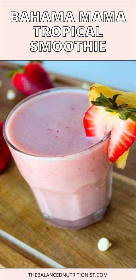 Learn how to make a bahama mama smoothie with this easy copycat recipe! If you're a fan of the Tropical Smoothie Cafe Bahama Mama smoothie then this recipe is for you. It's fruity, sweet, and so refreshing. Tropical Smoothie Bahama Mama Recipe, Bahama Mama Smoothie Recipe, Bahama Mama Smoothie, Post Workout Recipes, Pre Workout Snacks, Snack Ideas For Adults, Recipe With Strawberries, High Protein Dinners, Workout Recipes