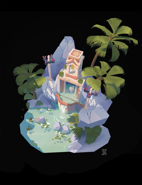 ArtStation - Little Shrine, Anya Jo Elvidge Monument Valley Game, Props Design, Sky Adventure, Walled Garden, Low Poly Art, Water Art, Simple Graphic, Game Inspiration, Prop Design