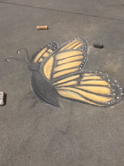 Chalk Butterfly Art, Chalk Art Butterfly, Senior Parking Spaces Chalk, Chalk Butterfly, Fun Chalk Art, Chalk Ideas, Sidewalk Chalk Art, Art Butterfly, Chalk It Up