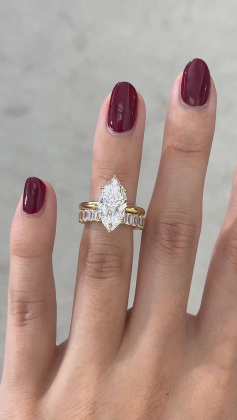 Marquise Two Tone Solitaire paired with our Emerald Yellow Gold Contour Band ✨✨ Marquise With Wedding Band, Two Toned Wedding Rings, Wedding Ring Rectangle, Marquise Engagement Ring With Band, Solitaire Marquise Engagement Ring, Gold Marquise Engagement Ring, Marquise Engagement Rings, Marquise Engagement Ring Gold, Vintage Marquise Engagement Ring