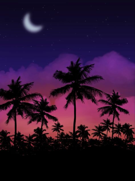 #procreate #palmtrees #sunset #beginnerart Trees At Night, Beginner Art, Drawing For Beginners, Palm Trees, At Night, Trees, Drawings, Art