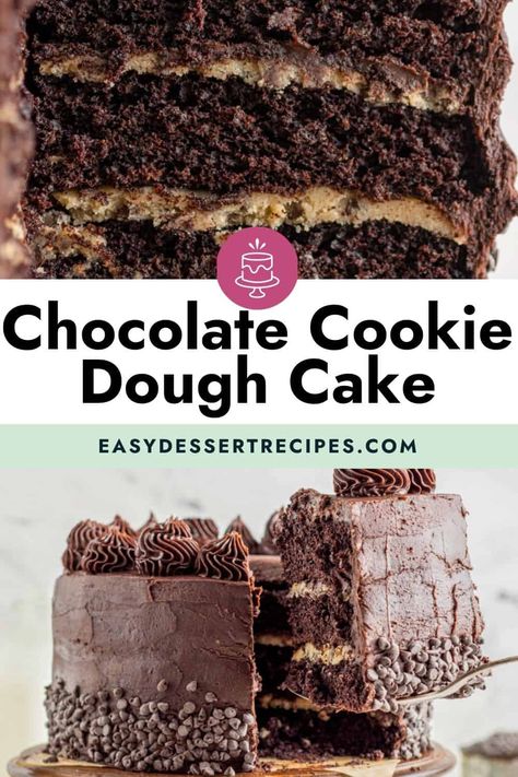 Fall Desserts Thanksgiving, Cookie Dough Filling, Impressive Dessert, Cookie Dough To Eat, Cookie Dough Cake, Delicious Chocolate Cake, Easy Dessert Recipes, Impressive Desserts, Chocolate Cookie Dough