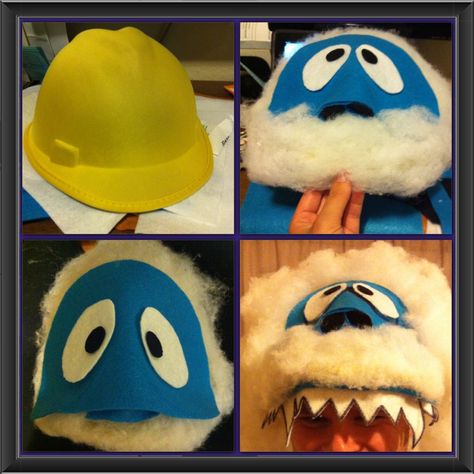 Abominable Snowman Hat/Mask  Started with a foam construction hat purchased after Halloween at Target. Added felt squares and stuffing to complete the hat. Abominable Snowman Costume, Rudolph Costume, Snowman Costume, Construction Hat, Holiday Parades, Hat Diy, Parents Christmas, Felt Squares, Abominable Snowman