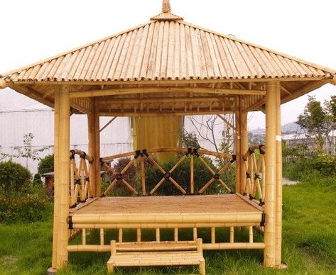 Bamboo Gazebo - Bamboo Pavilion – House – Pergola – Patio Bamboo Gazebo, Bali Huts, Garden Huts, Bamboo Roof, Diy Bamboo, Diy Gazebo, Bamboo Diy, Bamboo Building, Hut House