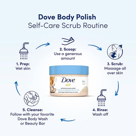 About this item -CARE WHILE YOU EXFOLIATE - Massage Dove Exfoliating Body Polish onto wet skin in the shower, before you cleanse with your favorite Dove Body Wash or Dove Beauty Bar -THOUGHTFULLY MADE - This body scrub is PETA-certified cruelty-free. Feel good about switching to Dove. A great addition to your skin care routine Dove Body Polish, Dove Scrub, Dove Exfoliating Body Polish, Smooth Skin Body, Exfoliating Body Polish, Best Body Scrub, Dove Body Wash, Exfoliating Body Scrub, Diy Body Care